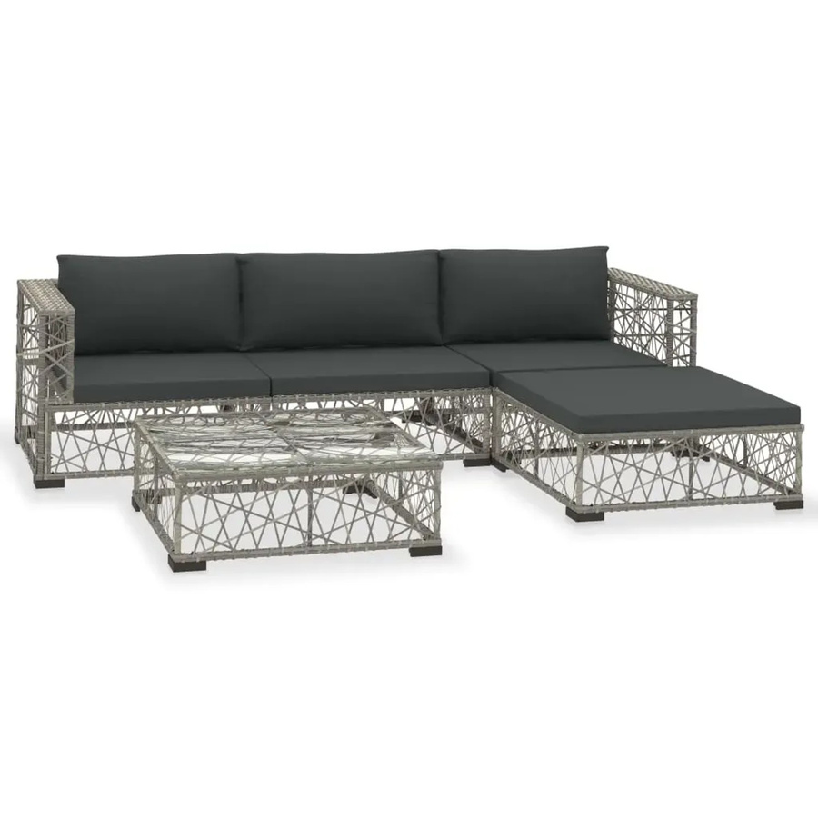 vidaXL 5-tlg. Garten-Lounge-Set in L-Form aus Poly-Rattan mit Auflagen in Grau - Bild 2