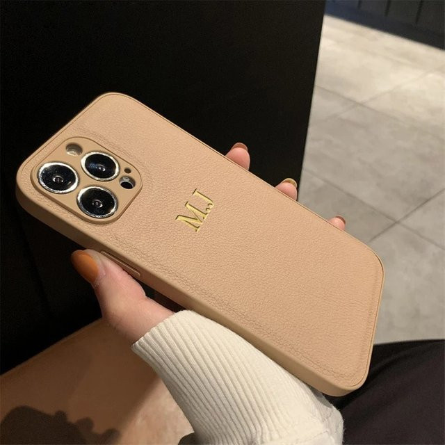 Personalisierte Leder-Handyhülle von AccWare mit Initialen für iPhone 17 bis 11, Farbe: Beige - Bild 1