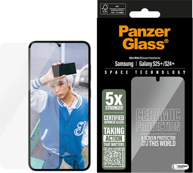 PanzerGlass Ultra-Wide Ceramic Schutzfolie mit EasyAligner für Samsung Galaxy S25+ S936 und Samsung Galaxy S24+ S926, transparent, gehärtetes Glas mit Vollverklebung - Bild 2