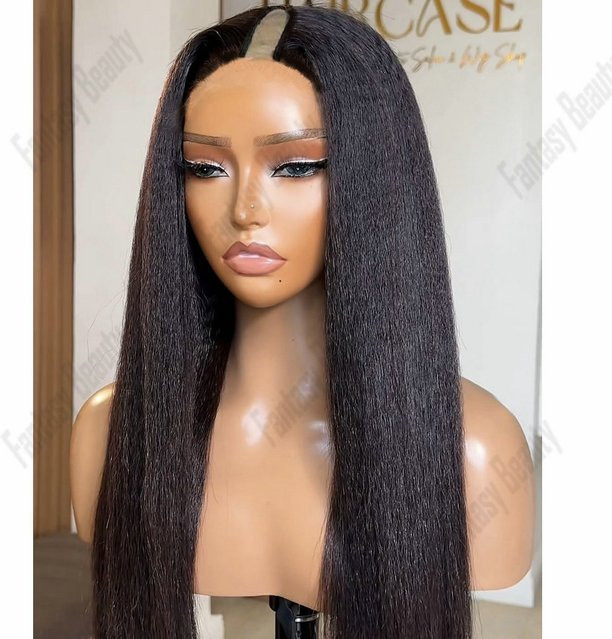 Fantasy Beauty Yaky Straight Virgin Human Hair U-Teil-Perücke, Afro Black, Damen - Bild 1