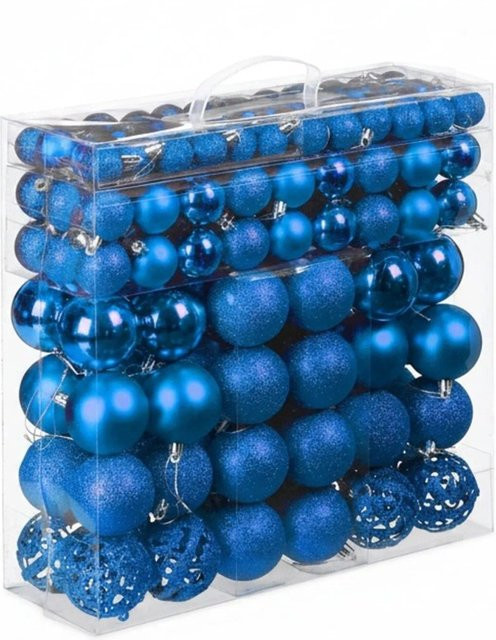 Relaxdays Weihnachtskugeln aus Kunststoff in Blau, 150er Set mit Durchmesser von 4 cm bis 7 cm - Bild 1