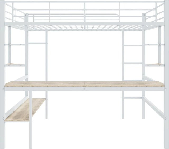 okwish Metallbett mit Schreibtisch und Regalen in Weiß, B/T/H: 90 x 200 x 180,5 cm - Bild 1