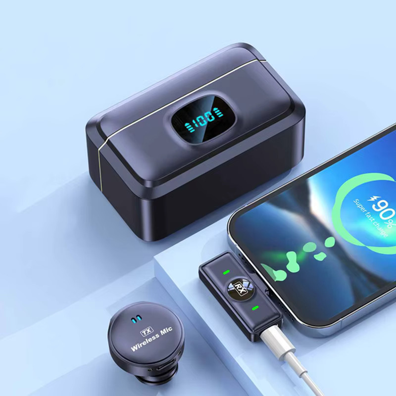 Q8 Kabelloses Lavalier-Mikrofon mit Geräuschunterdrückung und Ladeetui in Schwarz mit USB-C Anschluss - Bild 2