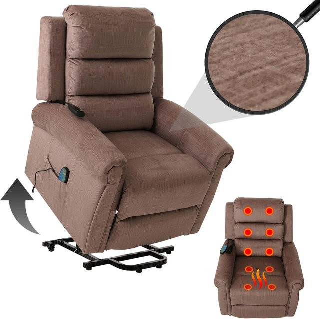 MCW Fernsehsessel K63 Relaxsessel mit Aufstehhilfe, Massage und Heizfunktion in Braun aus Chenille Stoff - Bild 1