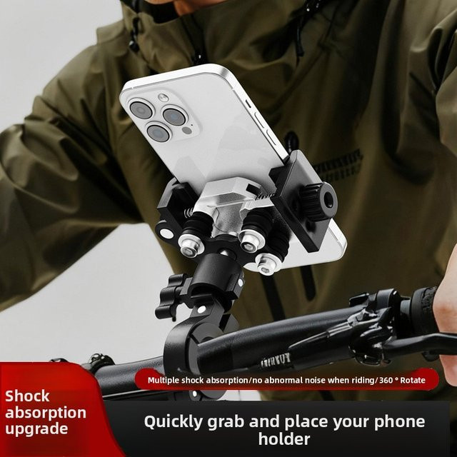 WOSAWE Smartphone Halterung aus Aluminium Legierung mit Vibrationsdämpfer in Schwarz für Motorrad, Fahrrad, ATV und Roller - Bild 1