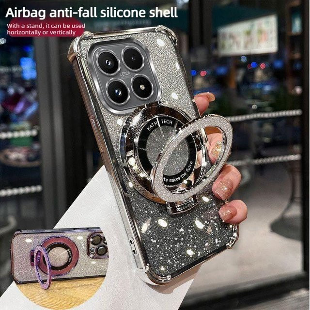 Motorola Schutzhülle mit Glitzer-Effekt und Ständer in Transparent/Silber für Moto Edge 70 60 50 S Fusion NEO Pro und Moto G-Serie - Bild 1