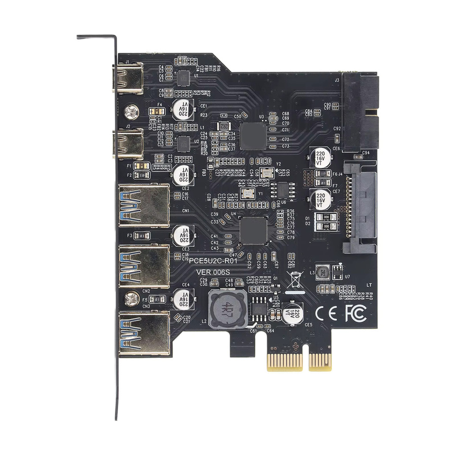 Qiilu PCIe zu USB 3.2 Erweiterungskarte mit 5 Anschlüssen (2x USB Typ C und 3x USB Typ A) in Schwarz für Desktop-PC - Bild 3