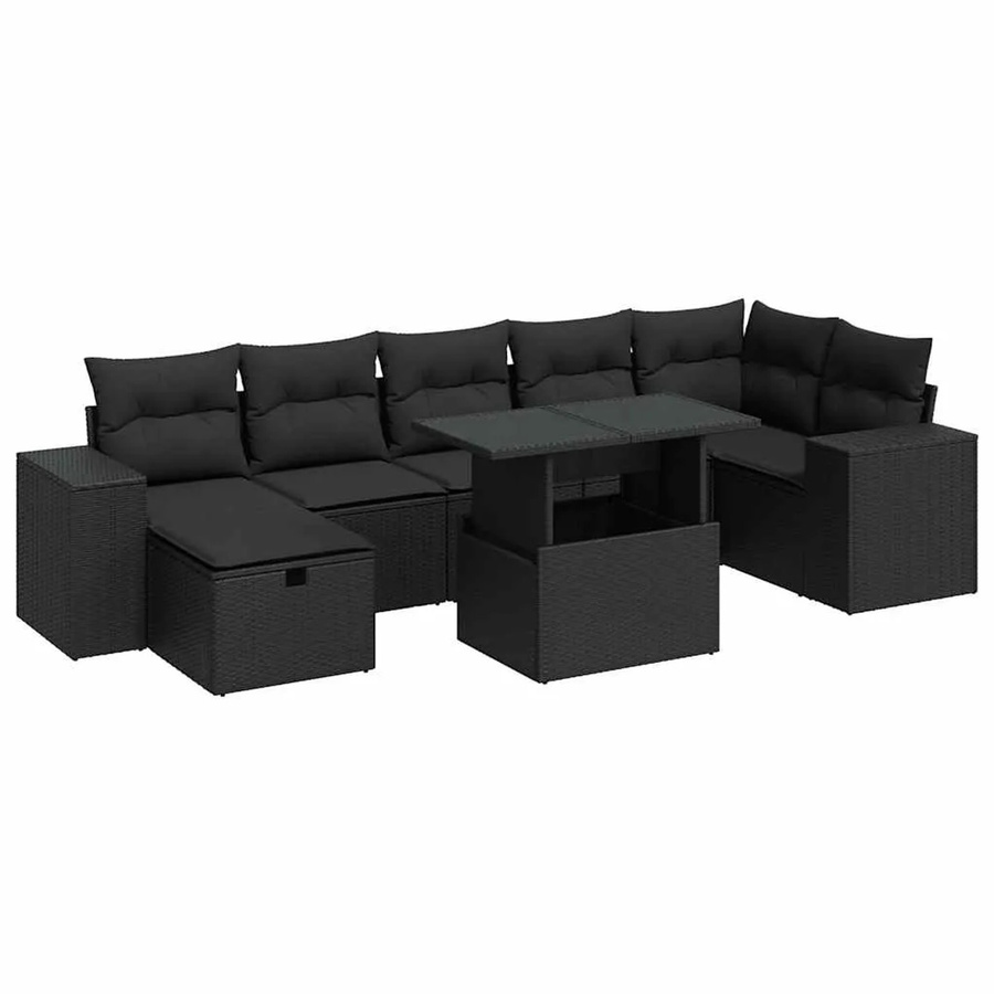 vidaXL 5-teilige Garten-Sofagarnitur in L-Form aus schwarzem Poly-Rattan mit Kissen und pulverbeschichtetem Stahlgestell - Bild 2