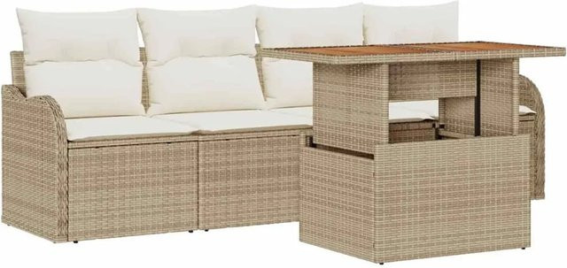vidaXL Gartenmöbel-Set aus Poly-Rattan in Beige mit 3-Sitzer-Sofa, 2-Sitzer-Sofa, Couchtisch und Kissen - Bild 1