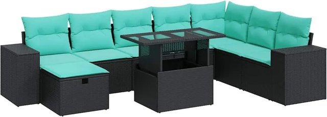 vidaXL 9-teilige Garten-Sofagarnitur in L-Form aus grauem Poly-Rattan und Akazie mit UV-beständigen Kissen - Bild 1