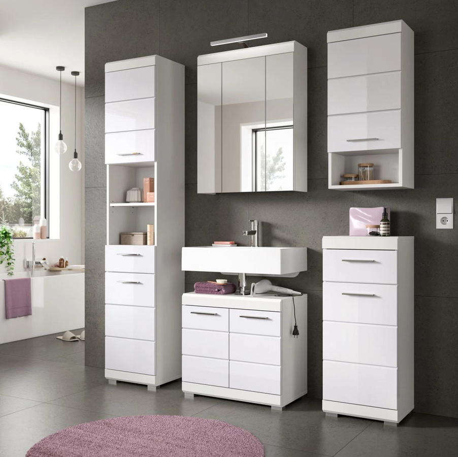Inn.Furn Badmöbel Set Shawn 4-teilig in Weiß Hochglanz mit LED-Beleuchtung, B/T/H: 112 x 34 x 191 cm - Bild 6