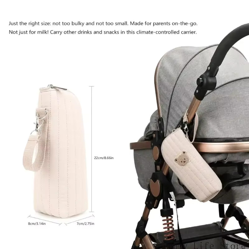 Isolierte Milchflaschentasche aus Baumwolle in Grün für die Babyfütterung auf Reisen - Bild 2