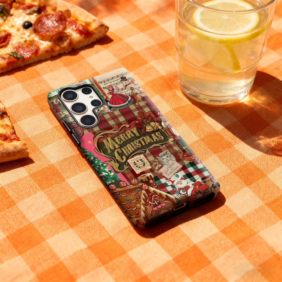 Vintage Weihnachtsmuster Handyhülle für Samsung Galaxy S25 Ultra, S24 und S23 Ultra Plus in Multicolour mit glänzender doppellagiger Rückseite - Bild 3