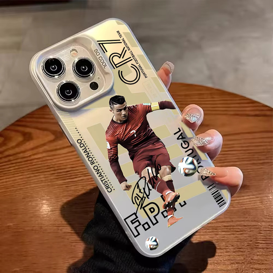 C-CR7 Fußball Handyhülle für iPhone 11 12 13 14 15 16 17 Pro Max Plus Air Mini Fashion TPU Laser Soft Cover in Silber - Bild 2