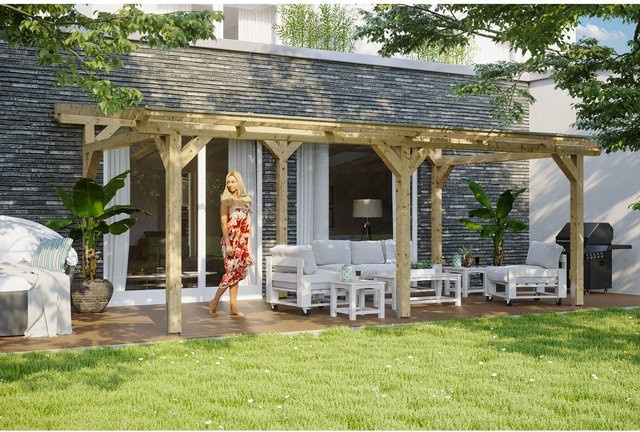Skan Holz Terrassenüberdachung Siena aus Leimholz in Natur mit Polycarbonat-Dach, B: 648 cm, T: 300 cm - Bild 1