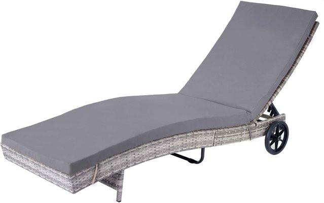 MCW Sonnenliege MCW-D80 aus Poly-Rattan in Grau mit dunkelgrauen Kissen und Rollen - Bild 1