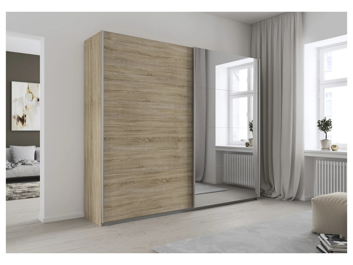 RAUCH Quadra Schwebetürenschrank in Braun mit Spiegelelementen und integrierten Schubladen, B/T/H: 271 x 62 x 230 cm - Bild 2