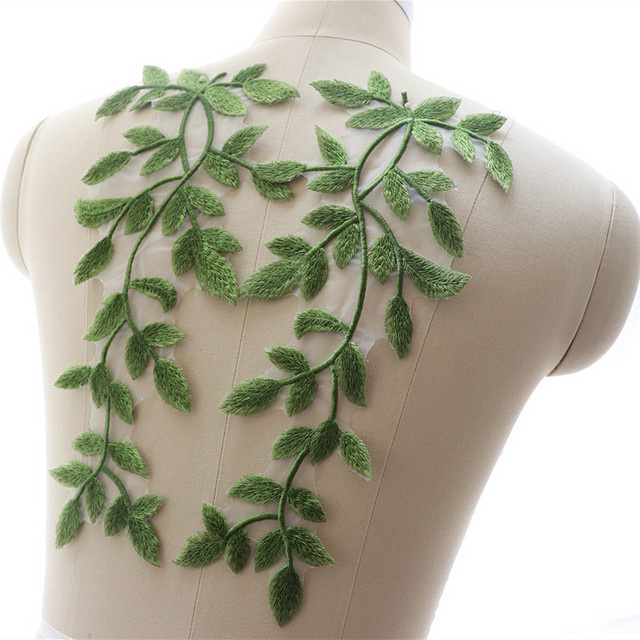 R SMEALE Organza Spitze-Applikationen mit grünen Blättern und Spiegel-Blumen-Stickerei für DIY-Näharbeiten, 6 Paar - Bild 1