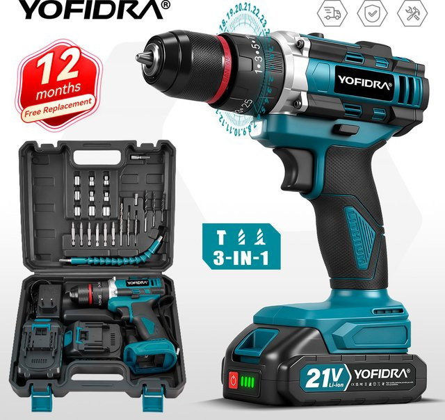 YOFIDRA 3in1 Akku Schlagbohrmaschine mit 25+3 Drehmomentstufen, kompatibel mit Makita 18V LXT Akkus - Bild 1