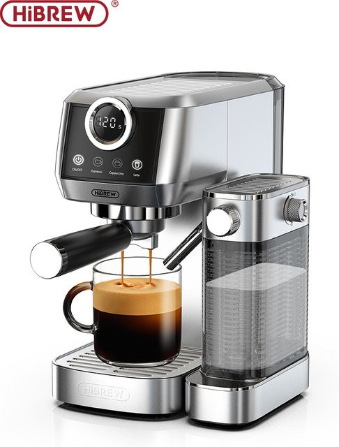 HiBREW H13A Halbautomatische Espresso-Cappuccino-Latte-Kaffeemaschine mit integriertem Milchaufschäumer aus Edelstahl in Silber für gemahlenen Kaffee - Bild 1