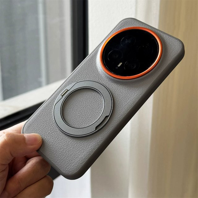 Magnetische PU-Lederhülle für Huawei Honor Magic 8 Pro 7 Lite 6 X9C X9D mit 360 Grad drehbarem Ringhalter in Grau - Bild 1