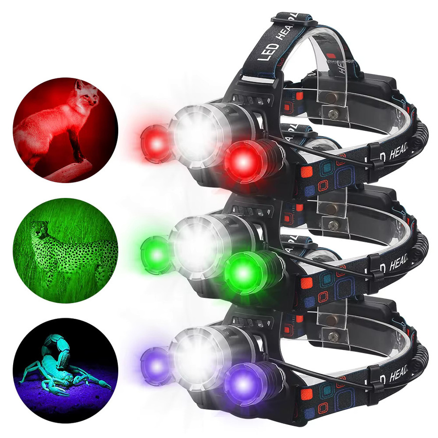 VASTFIRE LED-Stirnlampe mit RGB-Beleuchtung, USB wiederaufladbar, verstellbarer Scheinwerfer in Schwarz und Multicolour - Bild 2