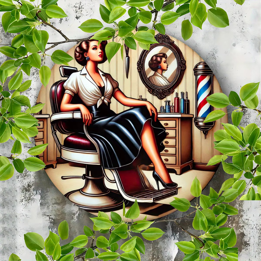 Potdemiel Vintage Barber Shop Metallschild, rundes Retro Wandkunst aus Eisen in Multicolour, Durchmesser: 20 cm - Bild 4