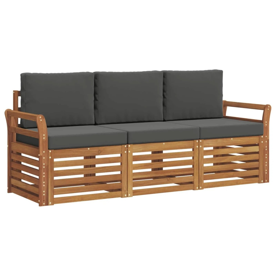 vidaXL Sofagarnitur 3-teilig aus Massivholz Akazie in Natur und Anthrazit mit Sitz- und Rückenkissen im modernen Latten-Design - Bild 2