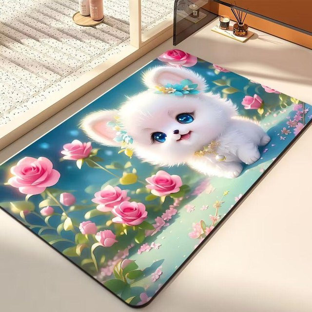 Rutschfeste Kieselgur Saugmatte mit niedlichem Welpen-Cartoon für Badezimmer und WC, schnell trocknend, B/H: 60 x 40 cm - Bild 1