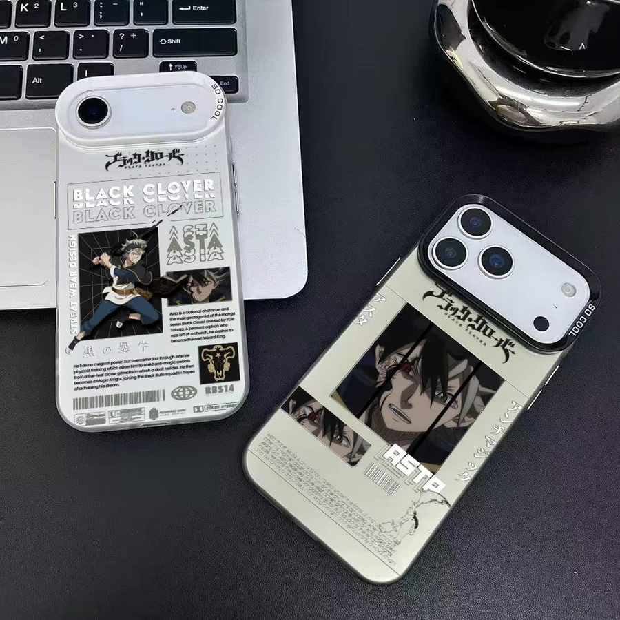 Anime CloverS Logo Handyhülle für iPhone 17 16 15 14 13 12 11 Pro Max Air Matte Laser Aurora stoßfeste Schutzhülle in Schwarz - Bild 1