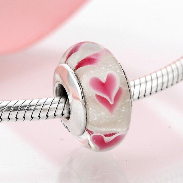 Wucifang Jewelry Charms, 925 Silber, rosa Herz Murano Glasperlen, Damen - Bild 1