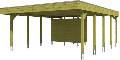 Skan Holz Flachdach-Doppelcarport Friesland Set 4 in Braun mit Geräteschuppen und Abstellraum, Breite: 557 cm, Tiefe: 708 cm - Bild 3