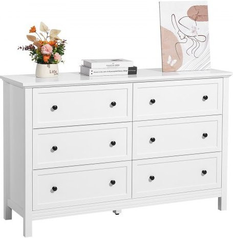 VEVOR Kommode mit 6 Schubladen in Weiß, Retro Holzkommode mit Soft-Close-Funktion und Kippschutz, minimalistischer Schrank für Schlafzimmer und Wohnzimmer, B/H/T: 120,1 x 78,7 x 39,6 cm - Bild 1