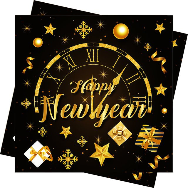 Servietten Frohes Neues Jahr 2026 Silvester-Dekoration schwarz-goldene Papierservietten - Bild 1