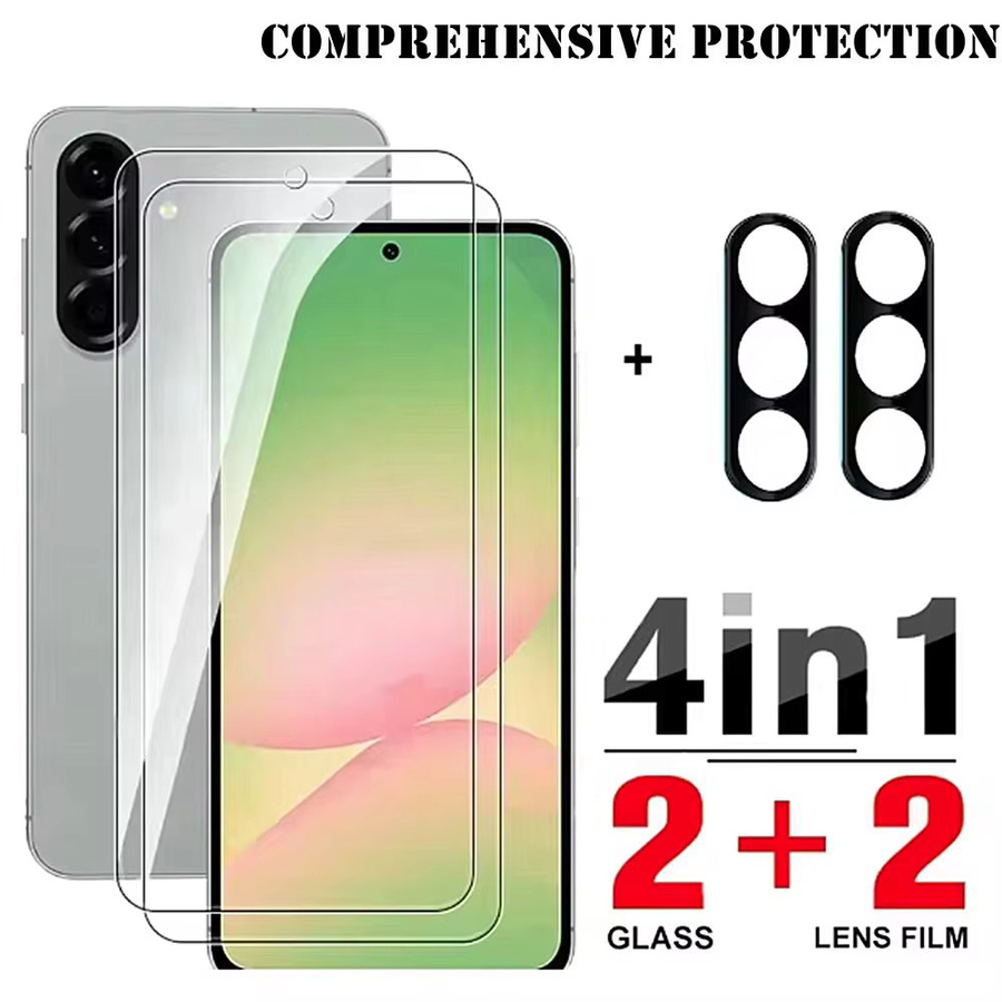 4-in-1 Vollflächiger Glasbildschirmschutz und Objektivschutz für Samsung Galaxy A57 A37 A17 A56 A36 A16 A55 A35 A15 A54 S23 S24 S25 FE, Transparent - Bild 2