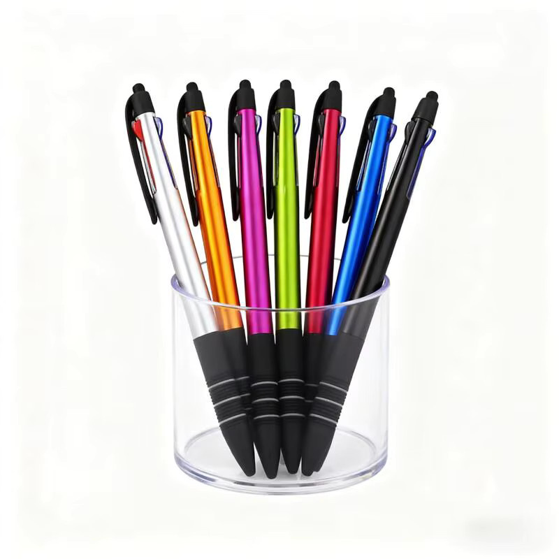 7er Set Multifunktionale Dreifarbige Kugelschreiber mit Stylus, Einziehbar, Mehrfarbig - Bild 2