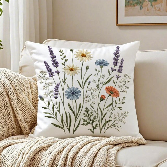 Bunter Kissenbezug mit gestickten Blumen aus beidseitigem Plüsch, atmungsaktiv mit verstecktem Reißverschluss, B/B/B: 18 x 18 x 18 cm - Bild 1