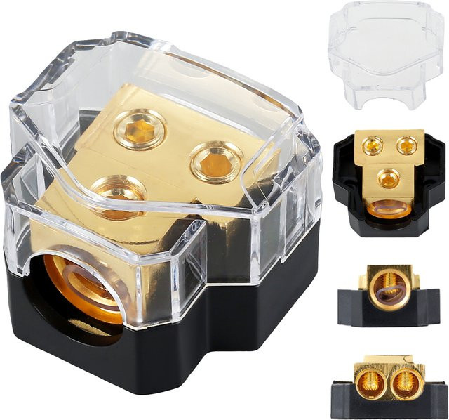 everso 2-Wege-Auto-Audio-Sicherungshalter Verteilerblock aus Kupfer in Gold und Multicolour für Auto-Audio-Verstärker Splitter Zubehör - Bild 1