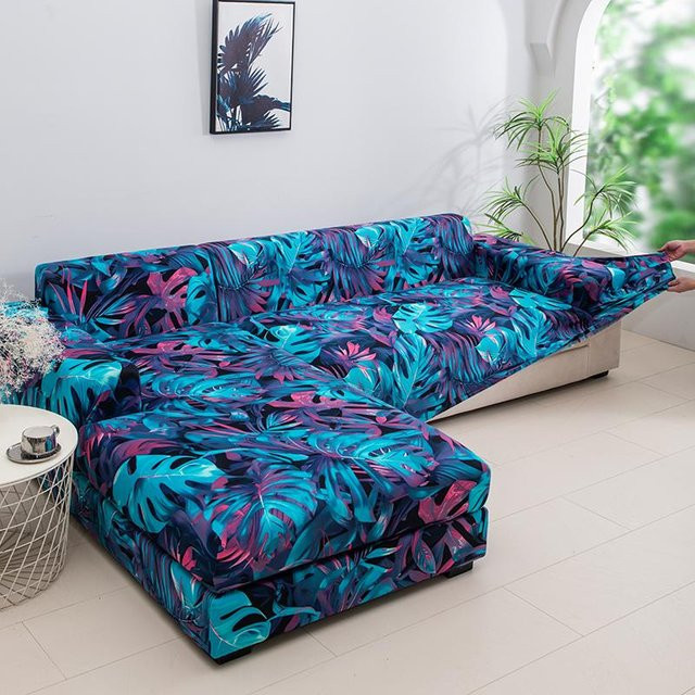 Rutschfester Stretch Sofabezug von Yiran bag in Floral-Design, elastischer Spandex-Bezug für L-förmige Ecksofas, Farbe: Multicolour, Breite: 145-185 cm - Bild 1