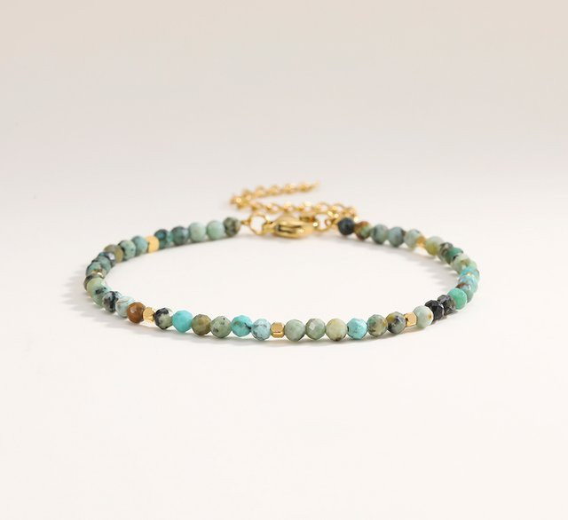 QUCD YAO Perlenarmband, afrikanischer Türkis-Naturstein, 18 Karat vergoldeter Edelstahl, Damen - Bild 1