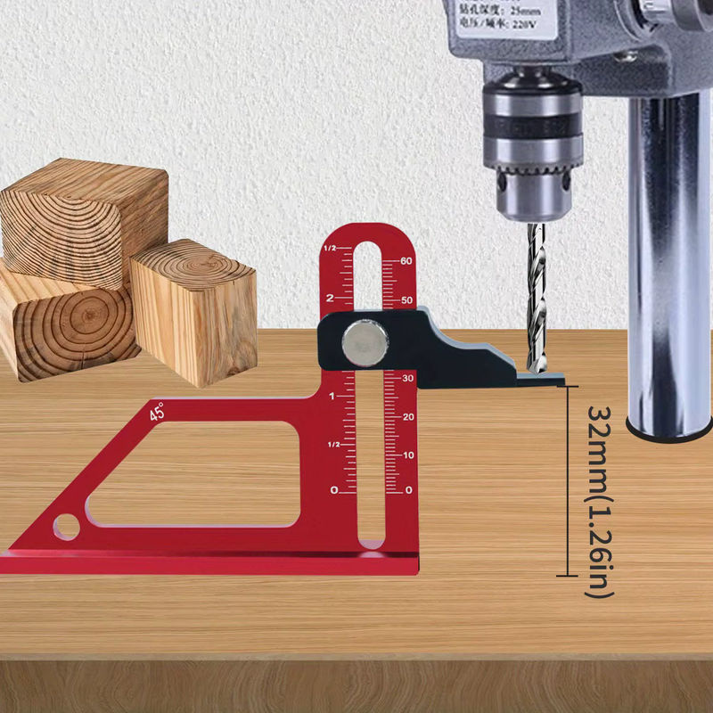 GDART Frästisch-Höhenmessgerät aus Aluminium in Rot mit CNC-Skala für die Tiefenmessung von 0-60mm und Höhenverriegelung - Bild 4