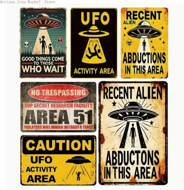 Potdemiel Vintage UFO Metallblechschild Alien Wanddekoration, B/H: 30 x 20 cm - Bild 1