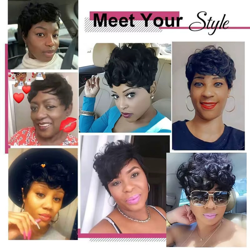 Suri Hair Pixie-Perücke, kurz lockig, schwarz, synthetisch, Damen - Bild 5
