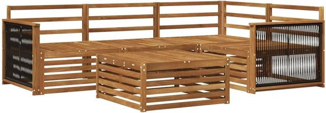 vidaXL Outdoor-Sofagarnitur aus Massivholz Akazie in Natur Braun, 5-teiliges Set mit L-Form und Latten-Design - Bild 1
