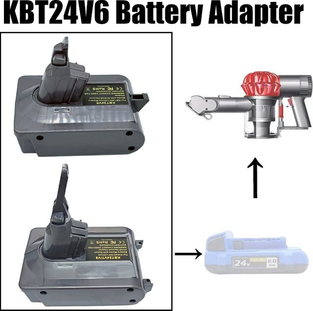 Akku-Adapter-Konverter für Dyson V6 V7 V8 Staubsauger kompatibel mit Kobalt 24V Akku KBT24V6 KBT24V7V8 in Grau - Bild 1