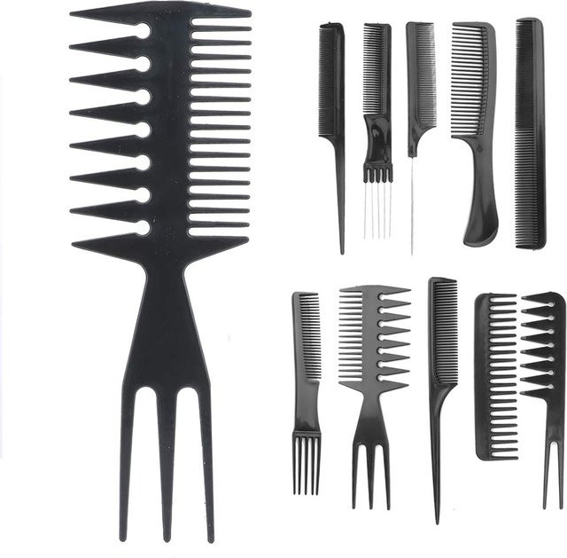 WANGDA PROFESSIONAL Friseur Kamm Set, 10 Stück, Schwarz, Unisex - Bild 1
