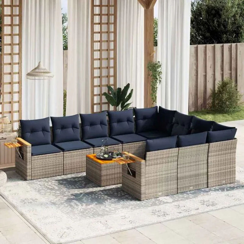 11-teilige moderne Garten-Sofagarnitur aus Poly-Rattan in Grau mit Kissen von vidaxl - Bild 1