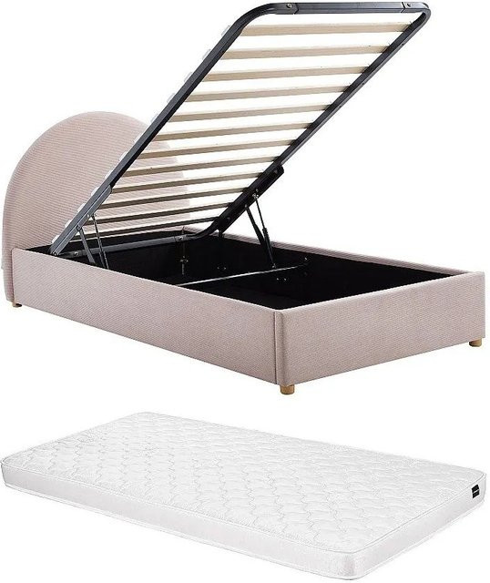 Vente-unique Bett Lirimo mit Bettkasten in Rosa, Cord-Samt, B/T/H: 90 x 190 x 103 cm - Bild 1