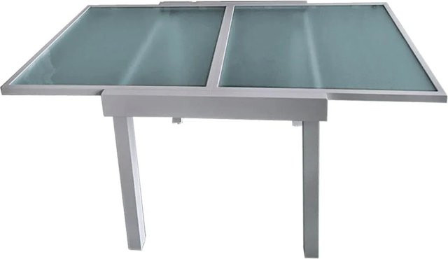 DELUKE Gartentisch ADAM Ausziehtisch aus Aluminium und Temperglas in Grau mit Wellenglas-Optik B/T/H: 65 x 65 x 75 cm - Bild 1
