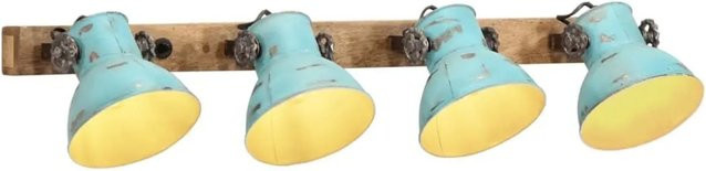 vidaXL Wandleuchte Blau aus Mango-Massivholz und Eisen im Industrial Style mit E27 Fassung, B: 90 cm, H: 25 cm, T: 25 cm - Bild 1